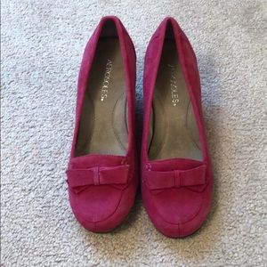 New pink suede wedges